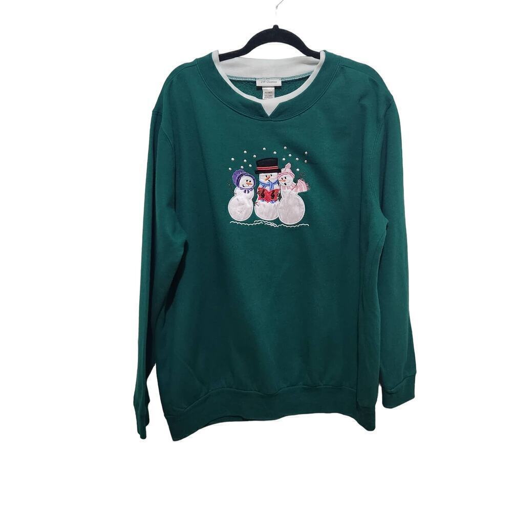Vintage CW Classics Snow Family GraphicCrewneck SweatshirtGreen XL‎